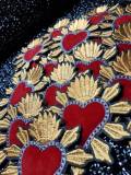 Beautiful Mexican MILAGRO Red Velvet & Metallic Heart, 3"x4"inch Patch, Iron on Embroidered Applique; Popular Patches, Sacred Heart