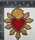 Beautiful Mexican MILAGRO Red Velvet & Metallic Heart, 3"x4"inch Patch, Iron on Embroidered Applique; Popular Patches, Sacred Heart