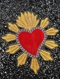 Beautiful Mexican MILAGRO Red Velvet & Metallic Heart, 3"x4"inch Patch, Iron on Embroidered Applique; Popular Patches, Sacred Heart