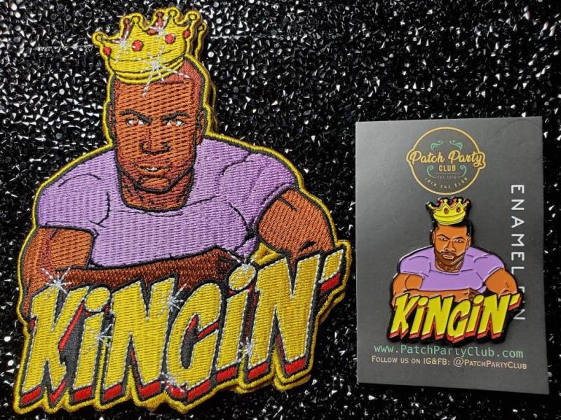 Patch & Pin 2-pc Set for Men, "Kingin" Exclusive Accessories, Black King Pin, Pin Size 1.50", Patch size 5" 100% Embroidered, DIY Supplies