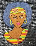 Mother of the Earth, Kente Cloth, Africa Lady, Iron-on Embroidered 3D Afrocentric Patch; Size 4", Beautiful Kente Lady Patch