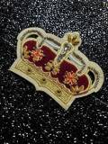 Velvet, Royal Crown Patch with Golden Studs, Cool Applique for Men, Iron-On Embroidery Patch, Cool Patch for Camo, Fashion Patch, Size 3.5"