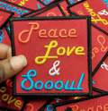 Fun, Colorful 3x3-inch Embroidered Patch, "Peace, Love, Soooul" Iron-on Applique, DIY Jackets, Hats, and Bags