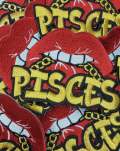 Poppin' Red Lip "Pisces" w/Gold Metallic Chain|Iron-On Patch|Astrology Applique|Cool Embroidered Patch|DIY Patch for Denim & Accessories