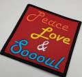 Fun, Colorful 3x3-inch Embroidered Patch, "Peace, Love, Soooul" Iron-on Applique, DIY Jackets, Hats, and Bags