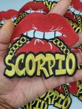 Poppin' Red Lip "Scorpio" w/Gold Metallic Chain|Iron-On Patch|Astrology Applique|Cool Embroidered Patch|DIY Patch for Denim & Accessories