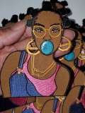 Navy Blue Jumpsuit, "Bubble Pop" EXCLUSIVE, 4" Iron-on Embroidered Patch; Hip-hoppin', Bubble Poppin' Queen, Black Girl Magic