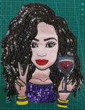 New, 1-pc, "But First Wine" Sz 10" SEQUINS & Satin Patch, Iron-on Applique, Large Jacket Patch, Sparkling Patch, Girl w/ Deuces, Peace Out