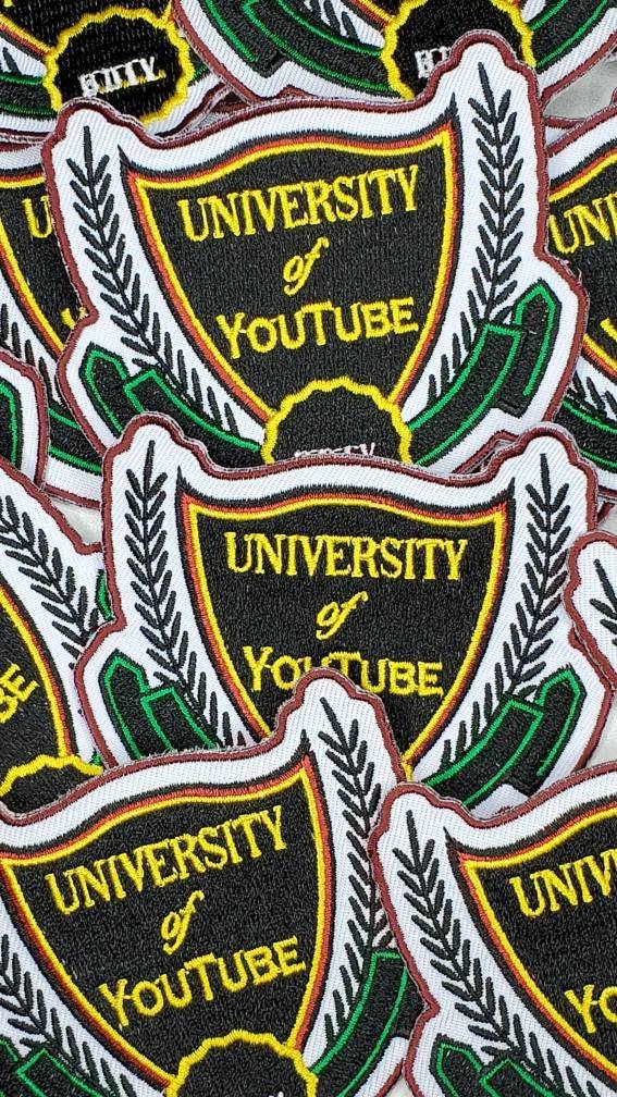 New Arrival, "University of YouTube" DIY, Embroidered Iron On Patch; Cool Badge for Clothing; Jacket Patch, Size 4.5"