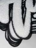 NEW, Large,Pure White w/ Black Felt "Hustle" Chenille Patch iron-on Size 10"x8", Exclusive Varsity Patch for Denim Jacket, Shirts, & Hoodies