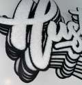 NEW, Large,Pure White w/ Black Felt "Hustle" Chenille Patch iron-on Size 10"x8", Exclusive Varsity Patch for Denim Jacket, Shirts, & Hoodies