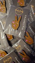 New Arrival, Stiletto Nail "Deuces" Exclusive Lapel Pin, Black Girl Enamel Pin, Size 2", w/Butterfly Clutch, Hot Pink and Brown Skin Tone
