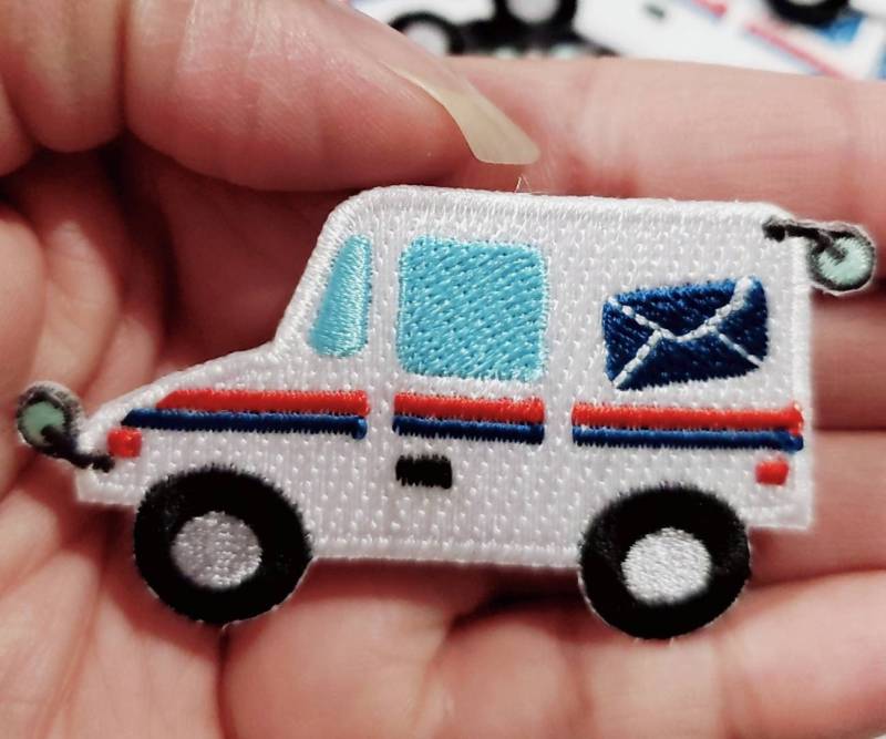 NEW Arrival, "Postal Worker" Essential Patch, Patches for Masks, Small Iron-on Embroidered, Size 2.5", Cute Postal Truck for Accessories