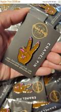 New Arrival, Stiletto Nail "Deuces" Exclusive Lapel Pin, Black Girl Enamel Pin, Size 2", w/Butterfly Clutch, Hot Pink and Brown Skin Tone