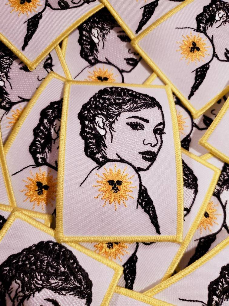 NEW,"Ray of Sunshine" Beautiful Black & White Melanin Magic with Cornrows, Iron-on Embroidered Patch, DIY Applique for Clothes, Masks, 3"x4"