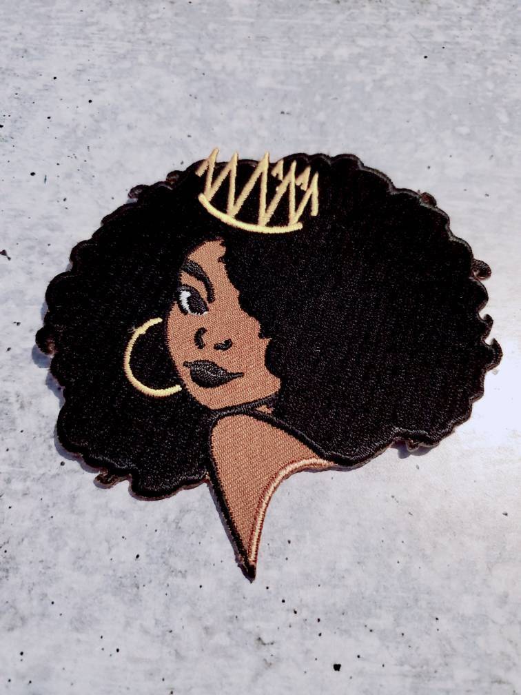 NEW "Crowned Queen" 4" Iron-On Patch, Embroidered Afrocentric Patch; Cute Applique for Clothing & Accessories, Small Patch