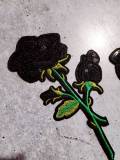 NEW Sequins Flowers, Adorable 2-pc set, BLACK Roses (size 6-inches), Matching Embroidered Iron-on Floral Patches, Small Patches for Clothing