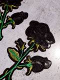 NEW Sequins Flowers, Adorable 2-pc set, BLACK Roses (size 6-inches), Matching Embroidered Iron-on Floral Patches, Small Patches for Clothing