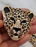 Exclusive, Gold & Black Leopard/Jaguar Charm with Rhinestones, 1-pc Flatback Charm for Crocs, Phone Cases, Sunglasses, and Decor! Size 2"x2"