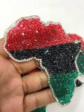 Rhinestone "Pan-African Flag" Iron-On 100% Afrocentric Patch; Juneteenth, Marcus Garvey, Unia Flag, Red, Green, and Black, 4"