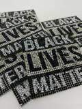 Exclusive, Rhinestone "Black Lives Matter" Iron-On Patch; Size 3.5", Bling Applique for Jackets, Hats, Shoes, Bags, DIY Supplies for Crafts