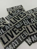 Exclusive, Rhinestone "Black Lives Matter" Iron-On Patch; Size 3.5", Bling Applique for Jackets, Hats, Shoes, Bags, DIY Supplies for Crafts