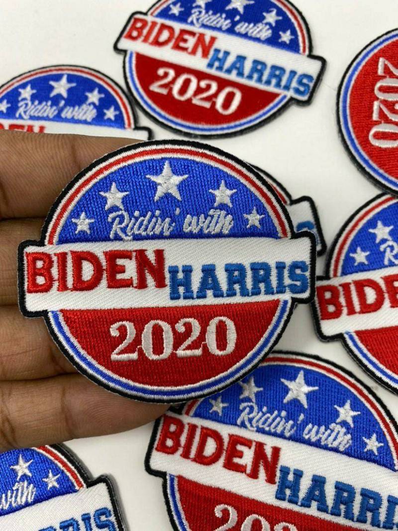 NEW, "Ridin with Biden Harris 2020" Iron-on Patch| Presidential Candidate Merchandise| Patch for Masks,Jackets, Hats & More|Size 3.5"