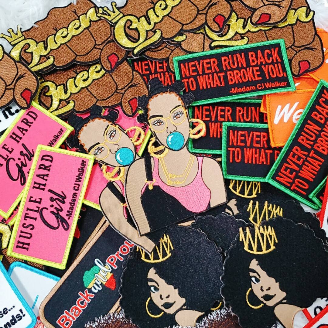 6 pc Patch Assortment, Afrocentric Iron-On Patches, Grab Bag SAMPLER, Embroidered Patches and Pins (Mixed Assortment)