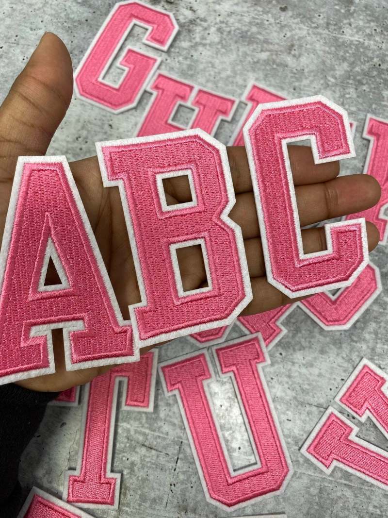 New, "PINK" 3" Embroidered Letter w/ White Felt, Varsity Letter Patch, 1-pc, Iron-on Backing, Choose Your Letter, A-Z Letters, DIY Letters,