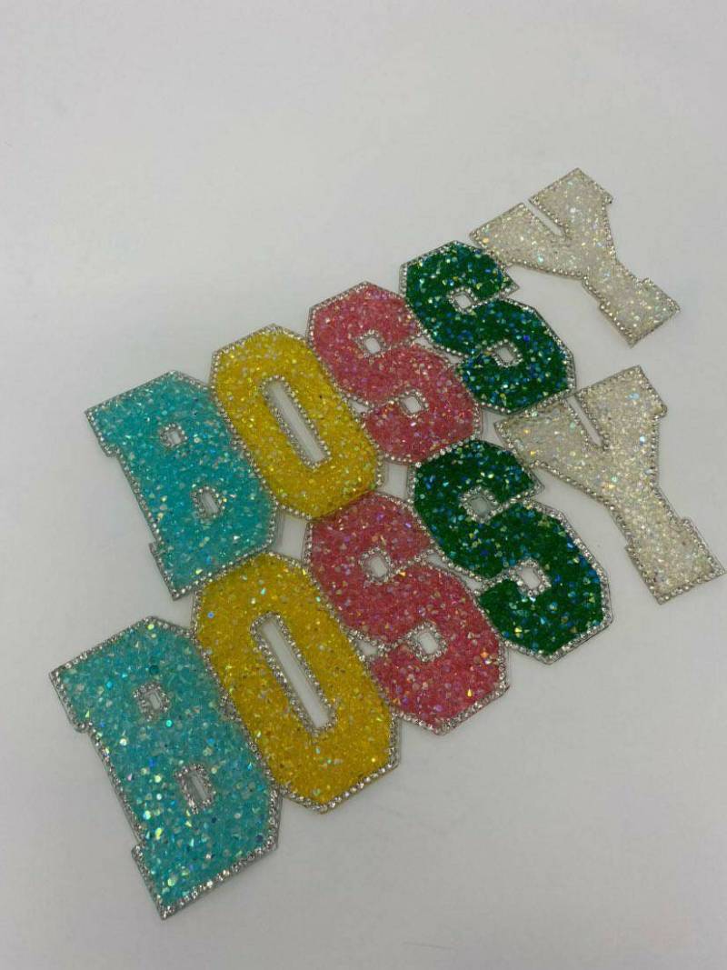 NEW "Bossy" Rhinestone, Colorful Patch with Adhesive Backing, Bling Applique Size 9", Czech Rhinestones, DIY Craft Supplies