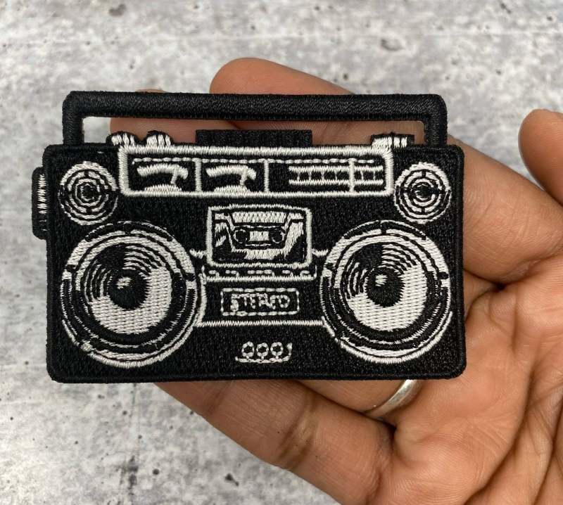 Nostalgic 1-pc "Boom Box" Applique, Vintage Iron on Patch, Music & Cassette Player Patch, Embroidered Patch, DIY Patch, Size 3", Radio Patch