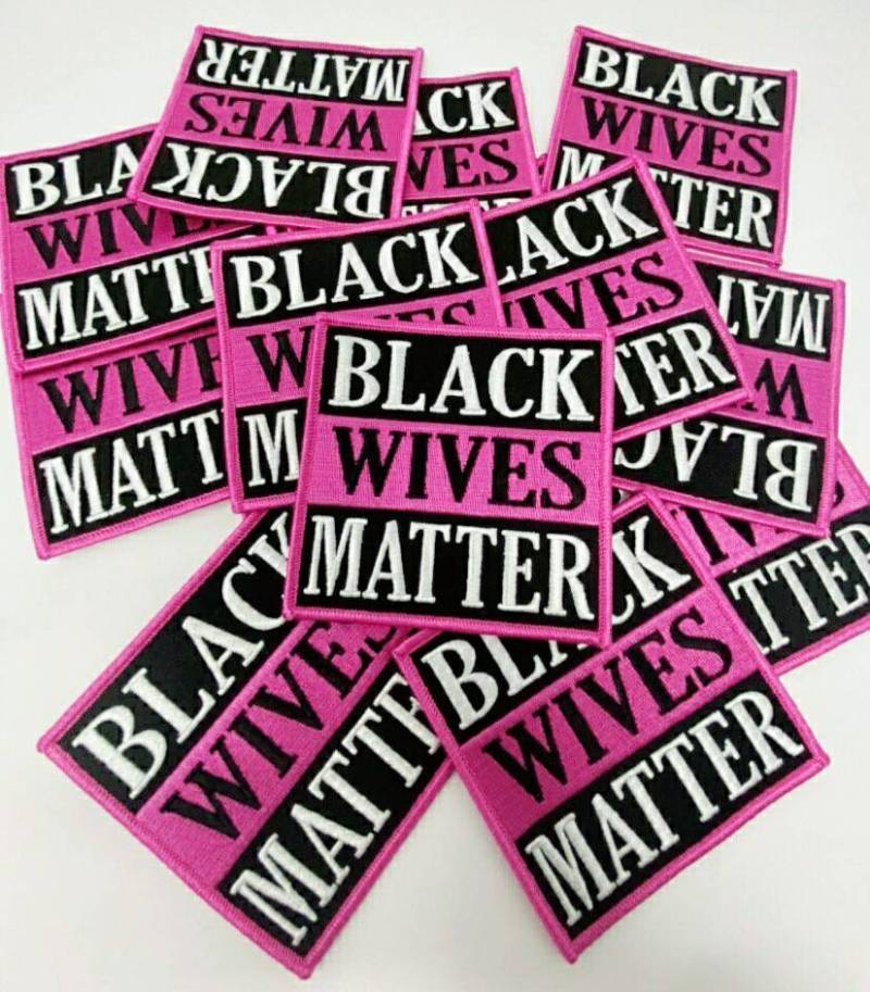 Exclusive, "Black Wives Matter" Hot Pink & Black Iron-on Patch, Size 4" x 4" Embroidered Applique for Clothing and Accessories, DIY Crafts
