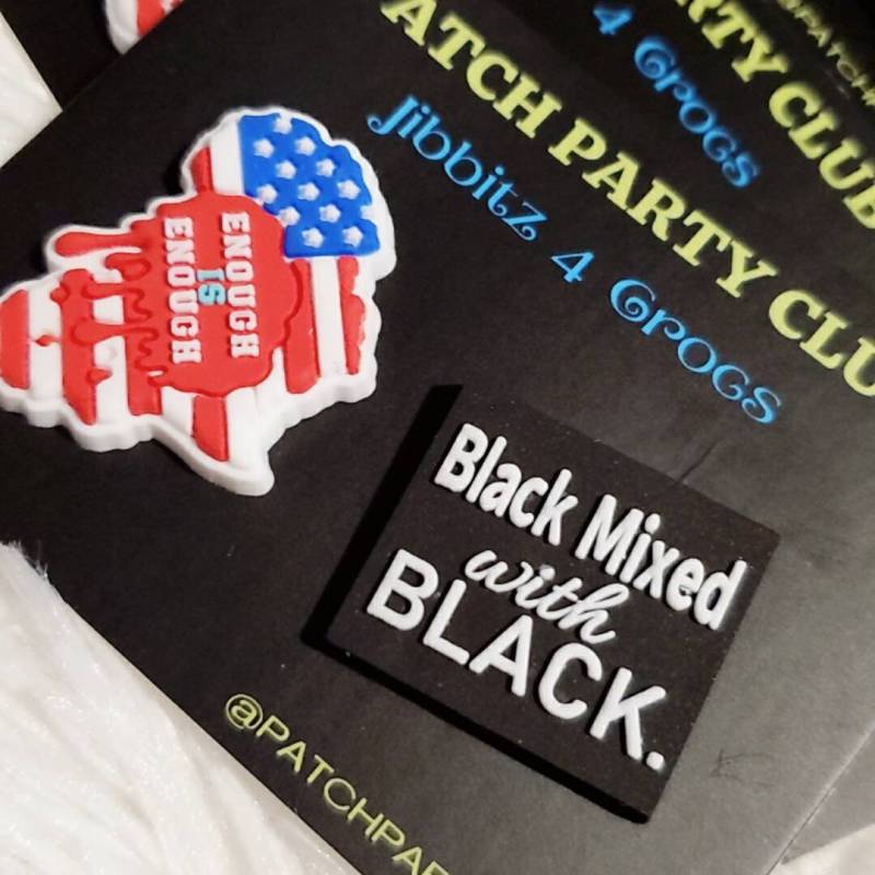 Unique 2-pc Set "Enough is Enough" & "Black Mixed With Black" Afrocentric Charms for Crocs; Symbolic Statement Charms for Clogs;  Cute Charm