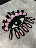 New Arrival, PINK "Drippin Evil Eye Patch," Large Sequins Iron-on Patch, Colorful, Cool Bling Patch, DIY Applique; Vintage Patch, Size 9.5"