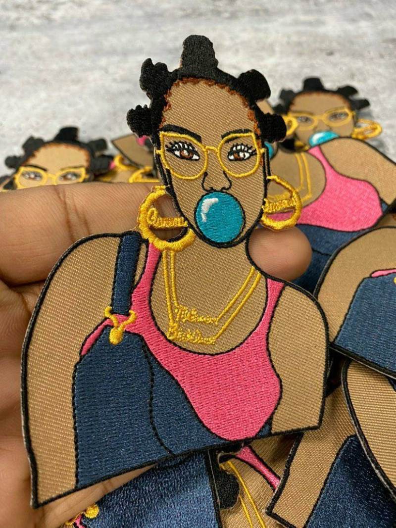 Navy Blue Jumpsuit, "Bubble Pop" EXCLUSIVE, 4" Iron-on Embroidered Patch; Hip-hoppin', Bubble Poppin' Queen, Black Girl Magic
