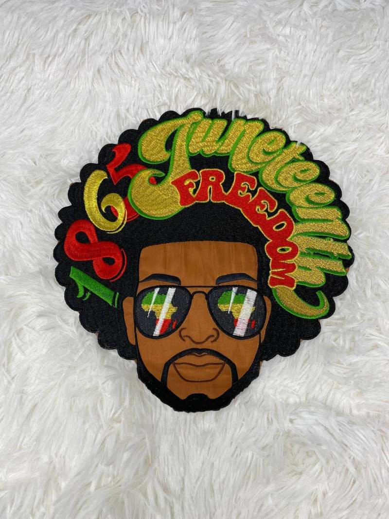 One-of-a-kind, 1865 Juneteenth 1-pc Iron-On "Afro King" Patch; Juneteenth Accessories for Clothing, Large Jacket Patch, Limited Edition