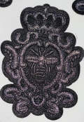 Metallic Black and Gray Royal Bee Crest, With Crown Emblem patch, DIY, Embroidered Applique Iron On Patch, Size 3"