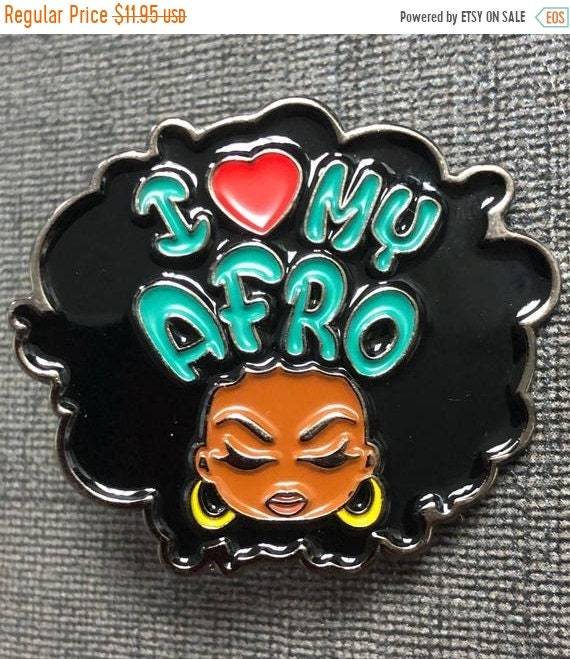 New Arrival, "I Love my Afro" Lapel Pin, Black Girl Magic Soft Enamel Pin, Size 2", w/Butterfly Clutch, Cool Pin for Bags, Jackets, & Shoes