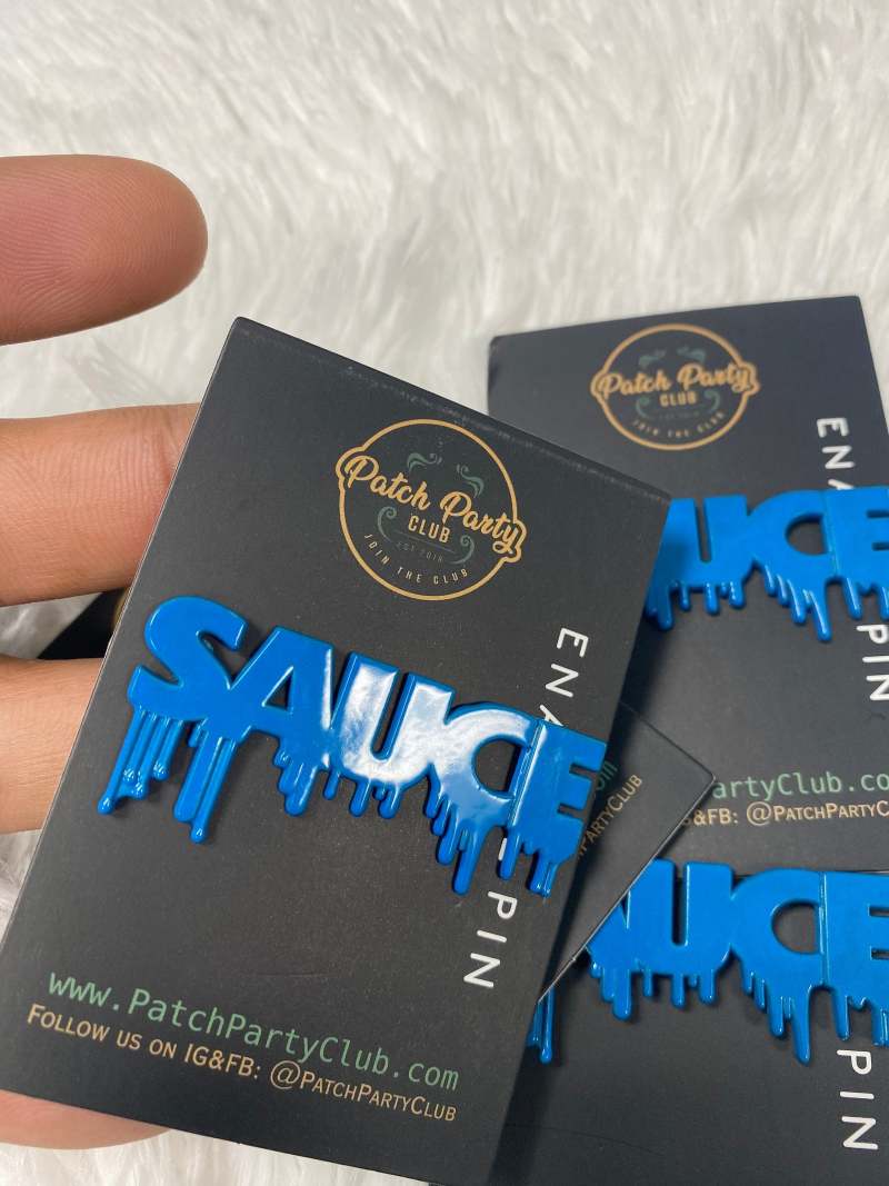 New, Enamel Pin "SAUCE" Exclusive Lapel Pin, Popular Enamel Pins, Size 1.77 inches, w/Butterfly Clutch, Cool Pin For Apparel