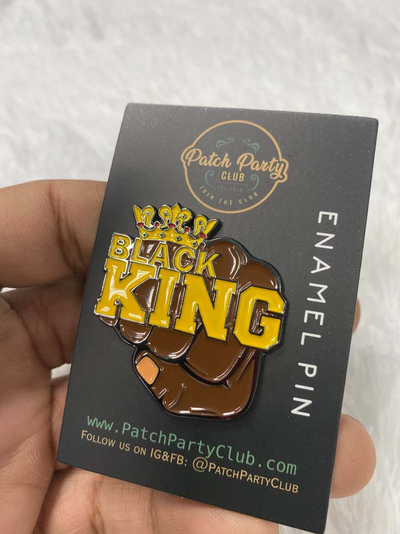NEW, Pin Pro Black, Enamel Pin "King Fist with  Crown" Exclusive Lapel Pin, Size 1.50 inches, with 2 Butterfly Clutches