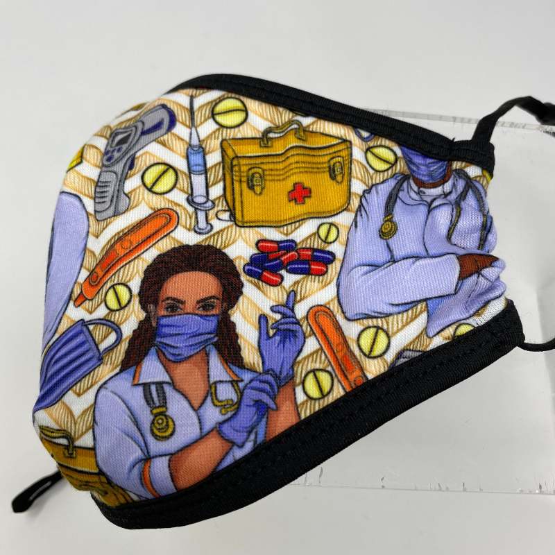 Exclusive NEW MASK | "Frontline Heroes" 100% Woven Cotton Fabric, Boutique Fabric, Custom Made Afrocentric Fabric, Essential Workers Design