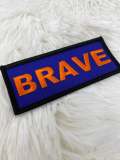 Popular Patch, Blue, Black & Orange|"Brave" Iron-on Embroidered Patch; Statement Patch, Patches for Men, Size 3" x 1.75", Small Jacket Patch
