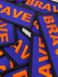 Popular Patch, Blue, Black & Orange|"Brave" Iron-on Embroidered Patch; Statement Patch, Patches for Men, Size 3" x 1.75", Small Jacket Patch