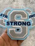 Chenille, Monogram Letter, "S" Embroidered Word STRONG, Blue, Gray, White, Size 6", Iron-on Backing, Medium Applique, Varsity Patch for Men