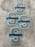 Chenille, Monogram Letter, "S" Embroidered Word STRONG, Blue, Gray, White, Size 6", Iron-on Backing, Medium Applique, Varsity Patch for Men