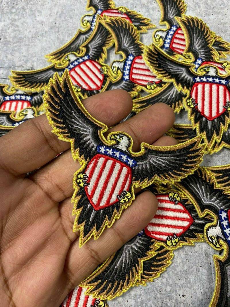 New "Bald Eagle" Military Emblem with 5-Stars and Red & White Stripes, Embroidery Patch, Size 4", Iron-on Patch, Small Badge for Clothing