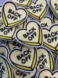 NEW, "Back Off"  2-pc/set, 2"-x 1" inch, DIY, Embroidered Applique Iron On Patch, Patches for Girls Jackets
