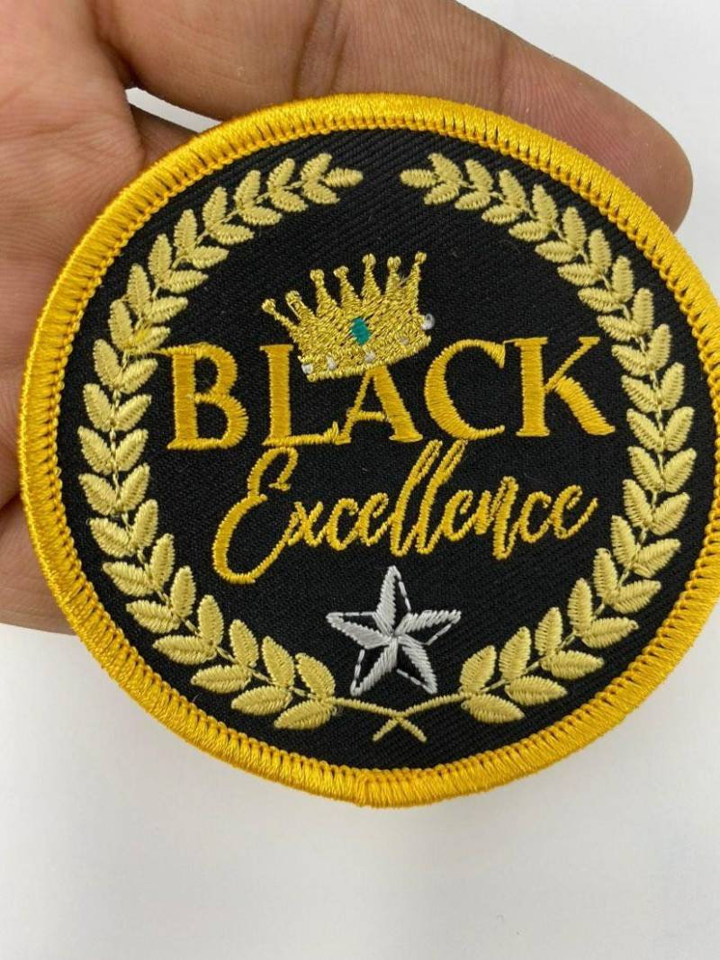 Pro Black "Black Excellence" Popular Patch, 4-inch Circular Iron-on Embroidered Patch; Pro Black Patch, DIY Craft Apparel & Accessories