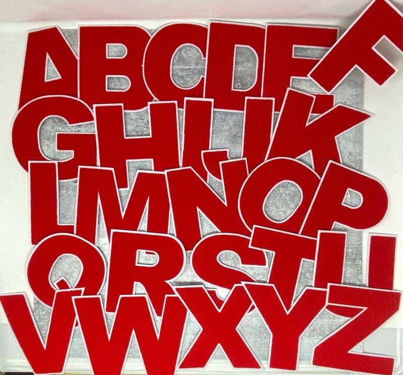Large 6" Varsity Letter, RED/WHITE, Chenille & w/Felt Letters, 1-pc, Choose Your Letter, A to Z Patch, Iron-on or Sew, Customize Your Jacket