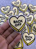 NEW, "Back Off"  2-pc/set, 2"-x 1" inch, DIY, Embroidered Applique Iron On Patch, Patches for Girls Jackets